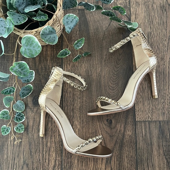 Pelle Moda Shoes - Pelle Moda Frisk Embellished Heels in Gold Snakeskin Leather